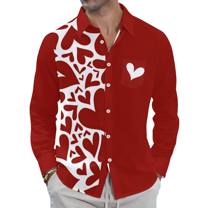 Men's Casual Valentine's Day Hearts Printed Long Sleeve Shirt 2401000160