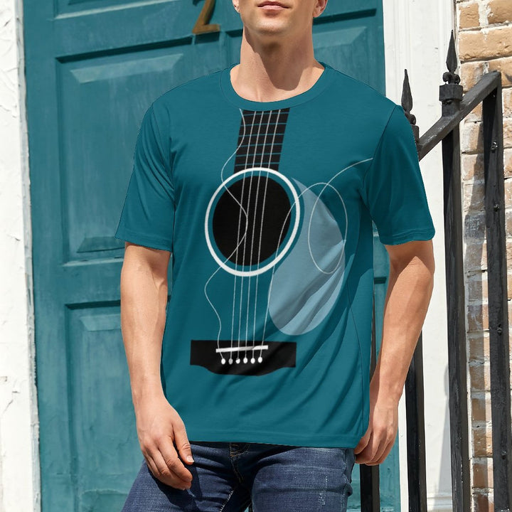 Men's Crew Neck Damaged Guitar Art Print Casual T-Shirt 2312000384