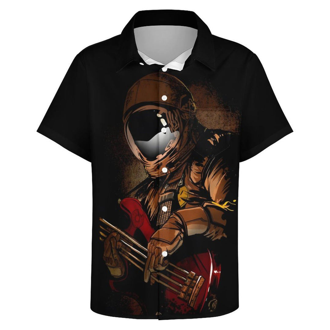 Astronaut Playing Guitar Casual Short Sleeve Shirt 2312000486