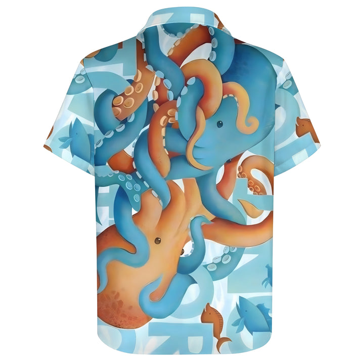 Octopus Art Print Casual Short Sleeve Shirt 2403000016
