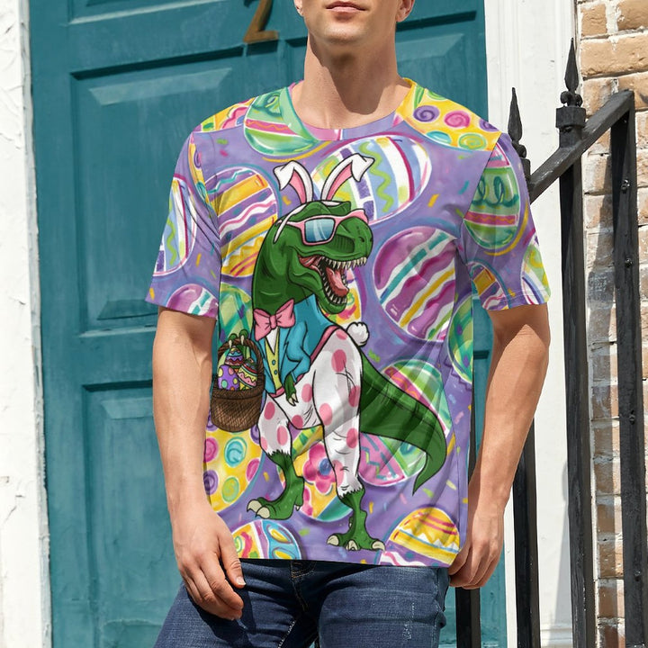 Men's Round Neck Easter Egg Dinosaur Casual T-Shirt 2312000394