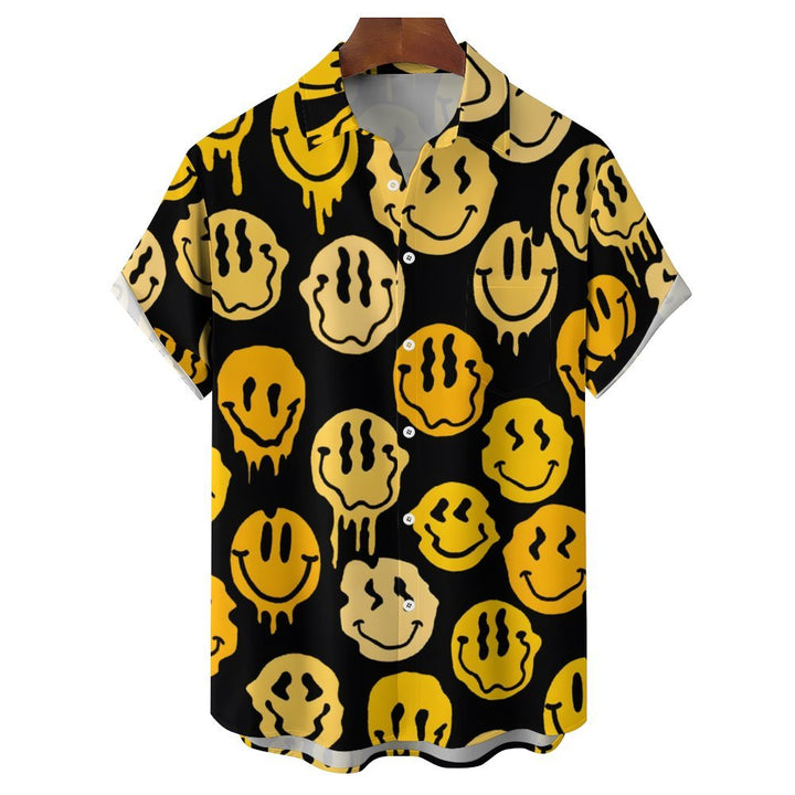 Smiley Face Print Men's Casual Short Sleeve Shirt 2402000049