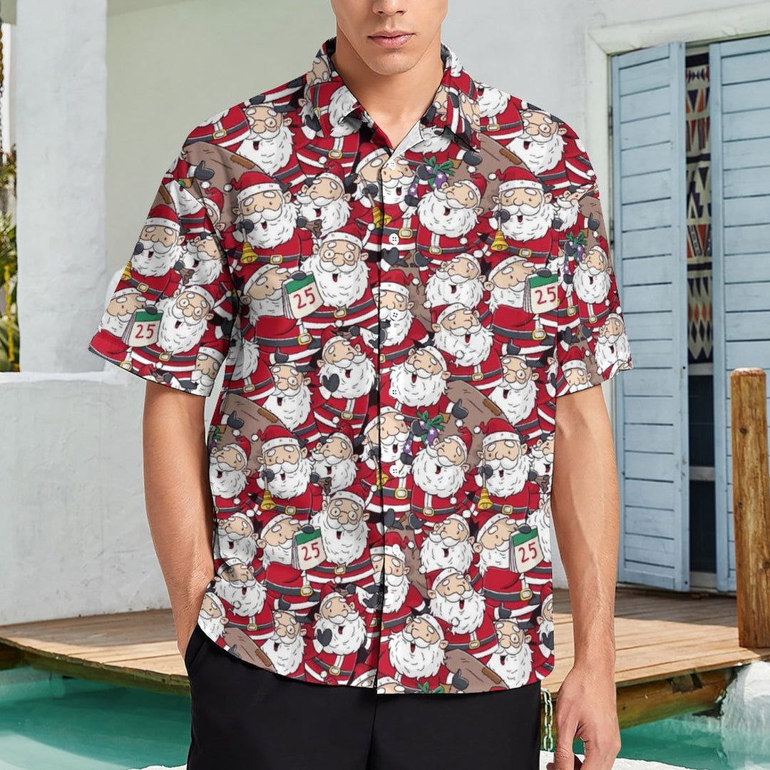 Christmas Themed Casual Printed Chest Pocket Short Sleeved Shirt 2309000537