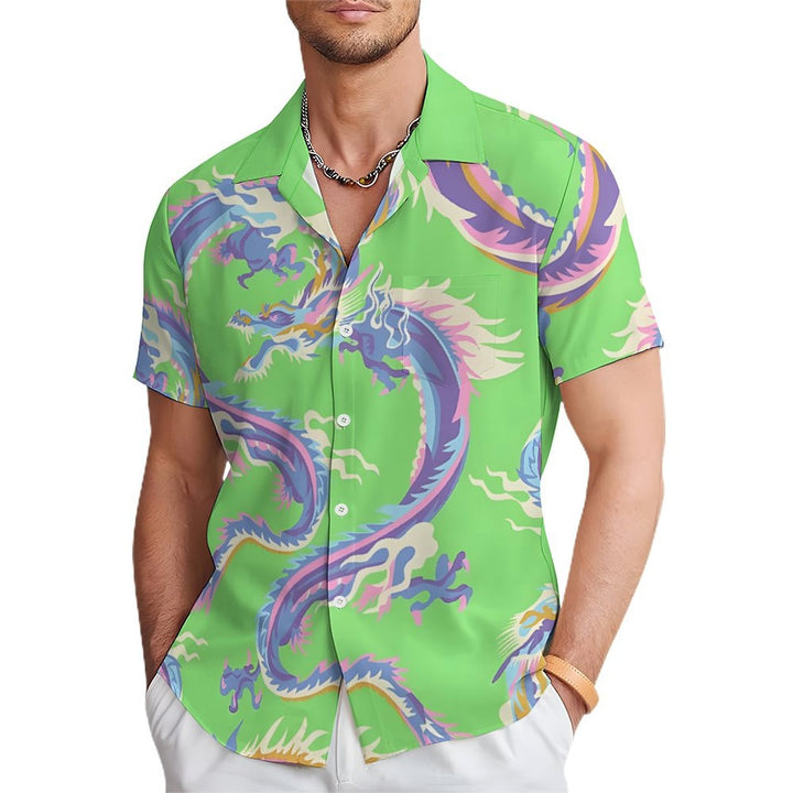 Dragon Art Print Casual Short Sleeve Shirt 2402000177