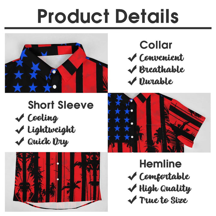 Flag Coconut Tree Chest Pocket Short Sleeve Casual Shirt 2312000516