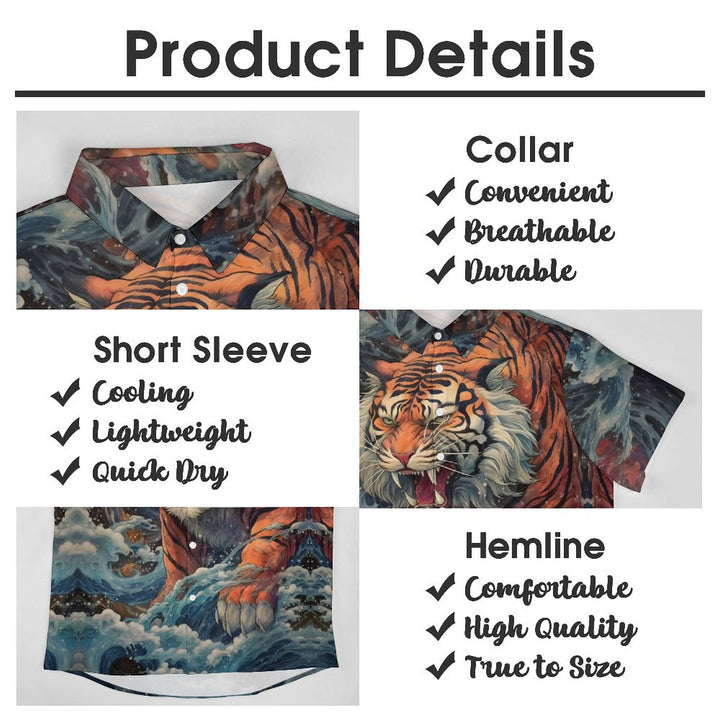 Retro Tiger Art Casual Short Sleeve Shirt 2402000053