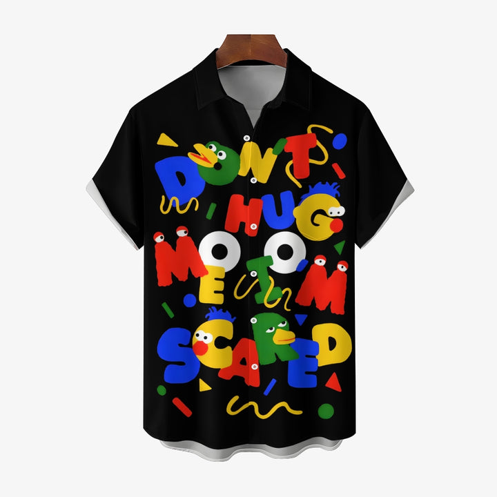 Men's Cartoon Letter Print Casual Short Sleeve Shirt 2403000334