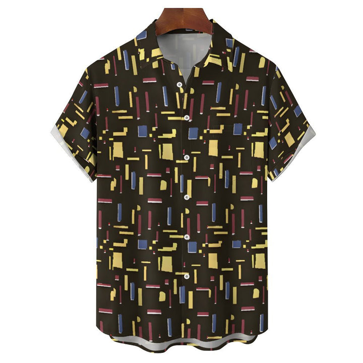Men's Geometric Lines Casual Short Sleeve Shirt 2401000319
