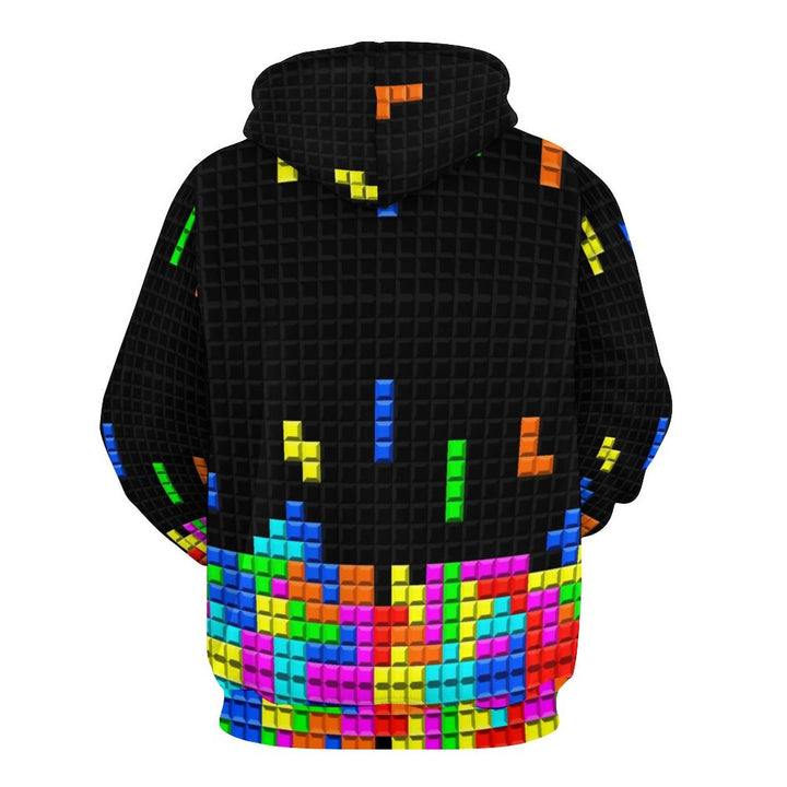 Unisex Casual Tetris Print Pocket Hoodie 2308100168