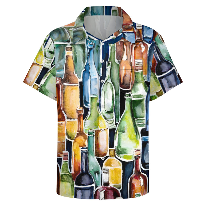 Wine Bottle Watercolor Art Casual Short Sleeve Shirt 2403000230