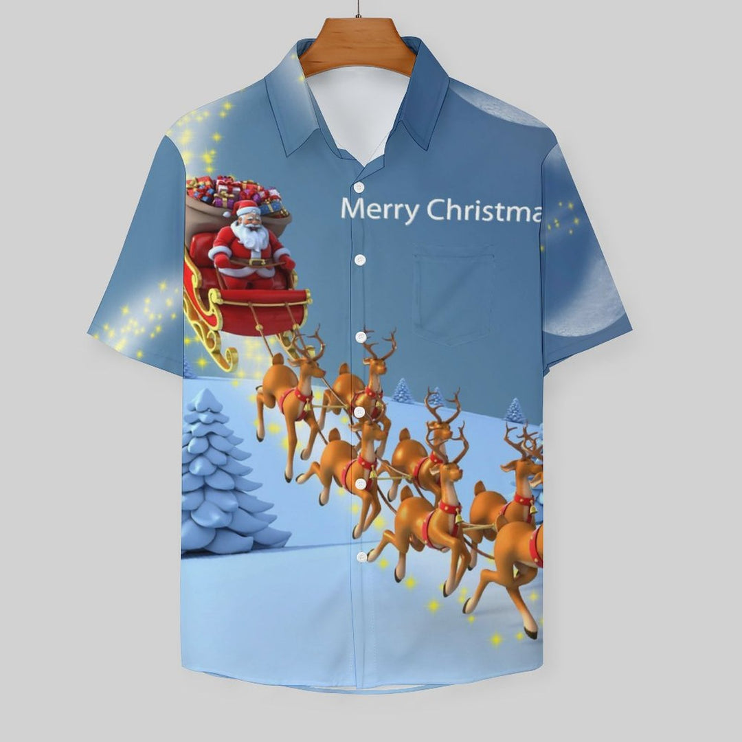 Men's Christmas Elk Print Casual Short Sleeve Shirt 2311000236