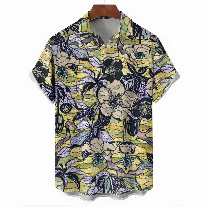 Men's Hawaiian Flowers Yellow Casual Short Sleeve Shirt 2403000384