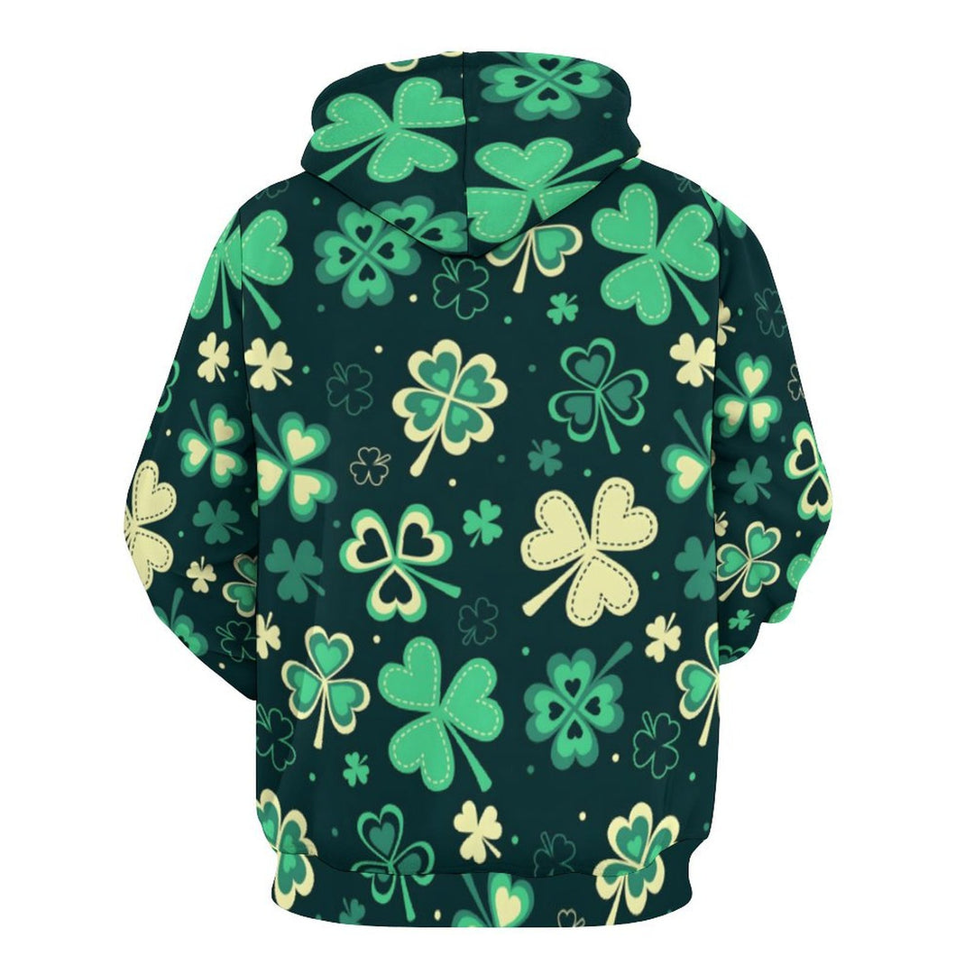 Unisex Hooded Clover Print Sweatshirt 2402000181