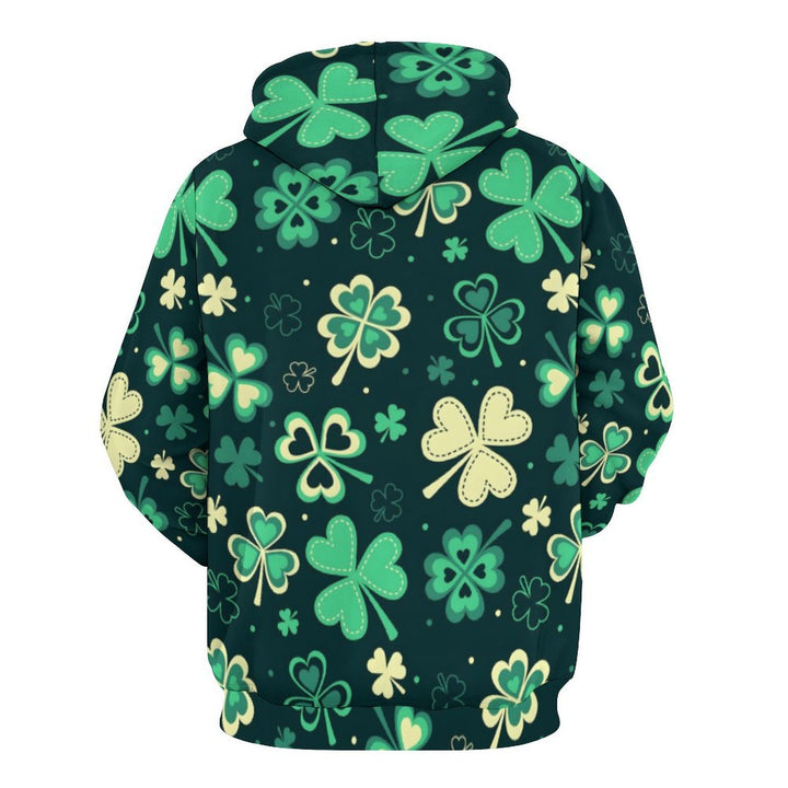 Unisex Hooded Clover Print Sweatshirt 2402000181