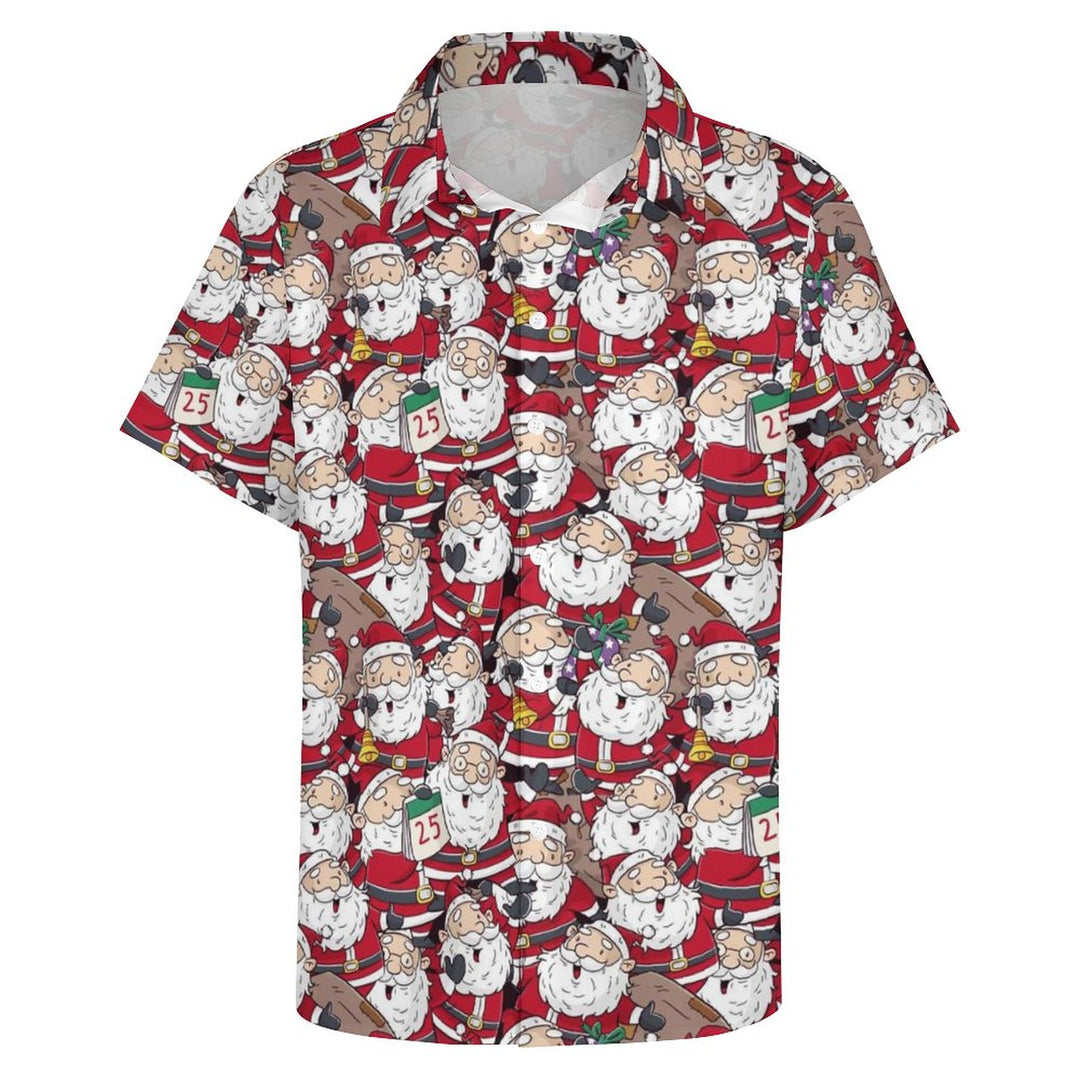 Christmas Themed Casual Printed Chest Pocket Short Sleeved Shirt 2309000537