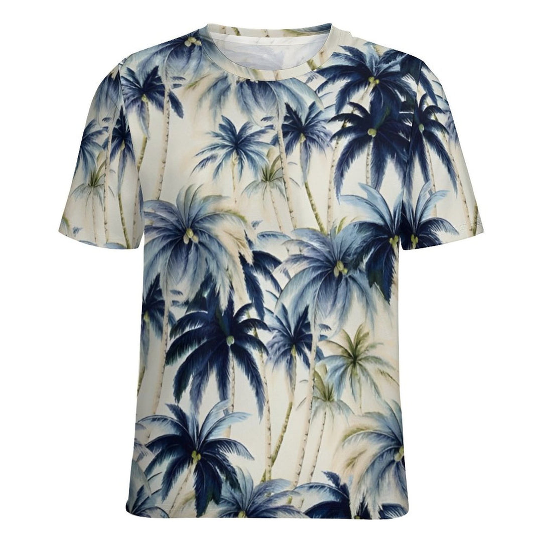 Retro Coconut Tree Round Neck Casual T-Shirt 2401000106