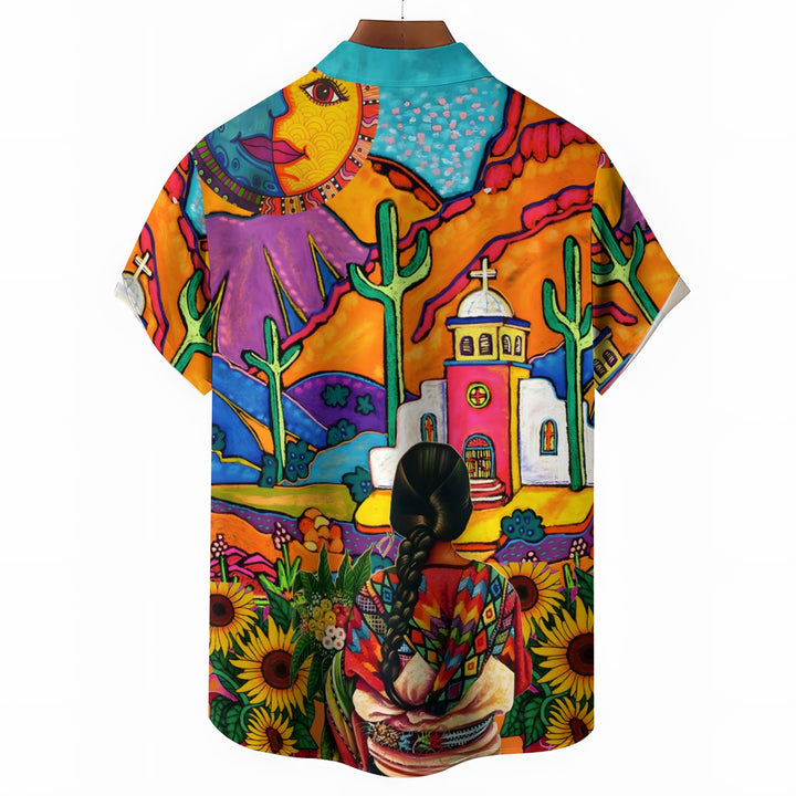 Men's Mexican Style Print Casual Short Sleeve Shirt 2403000102