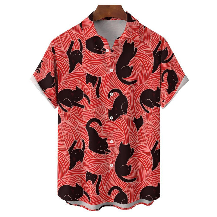 Men's Cat Yarn Ball Casual Short Sleeve Shirt 2401000356