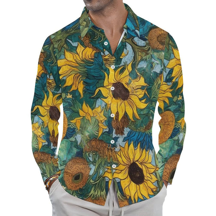 Men's Casual Sunflower Printed Long Sleeve Shirt 2402000336