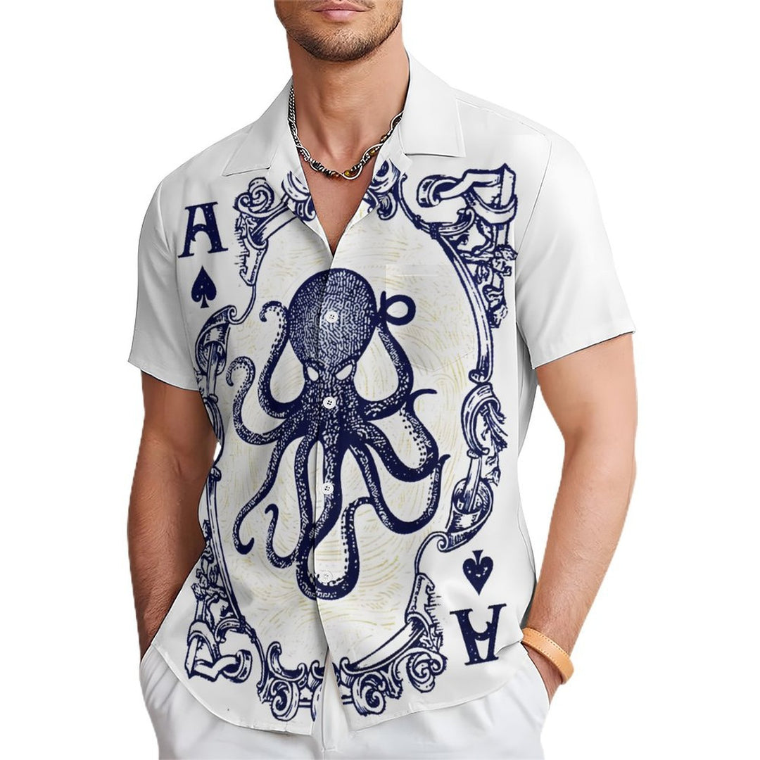 Octopus Poker Print Casual Short Sleeve Shirt 2402000291