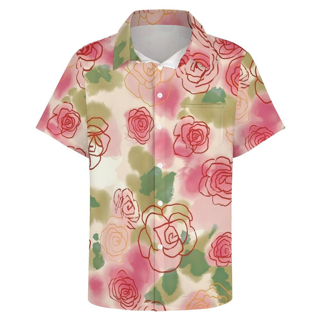 Artistic Rose Print Casual Short Sleeve Shirt 2402000317