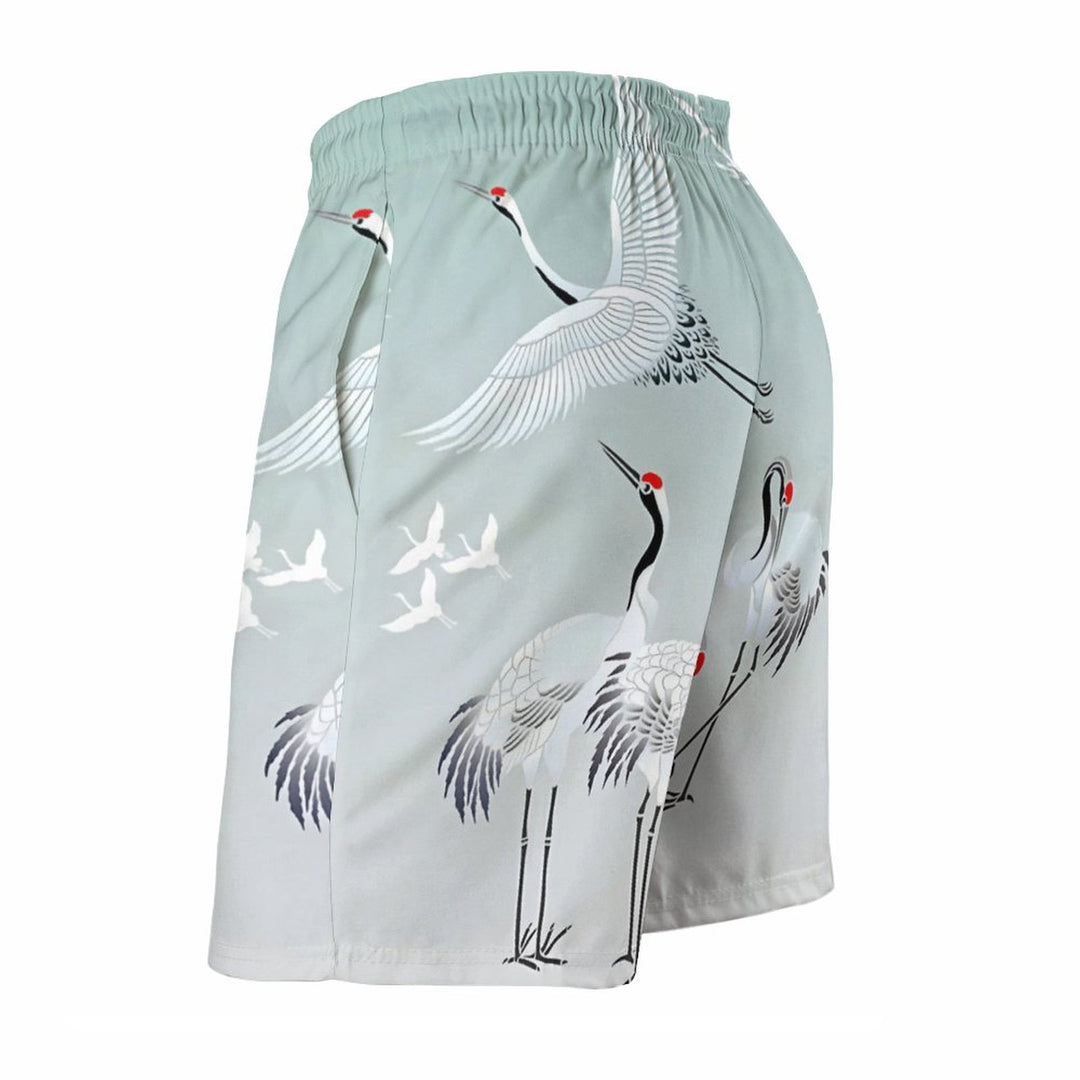 Men's Red Crowned Crane Art Beach Shorts 2312000430