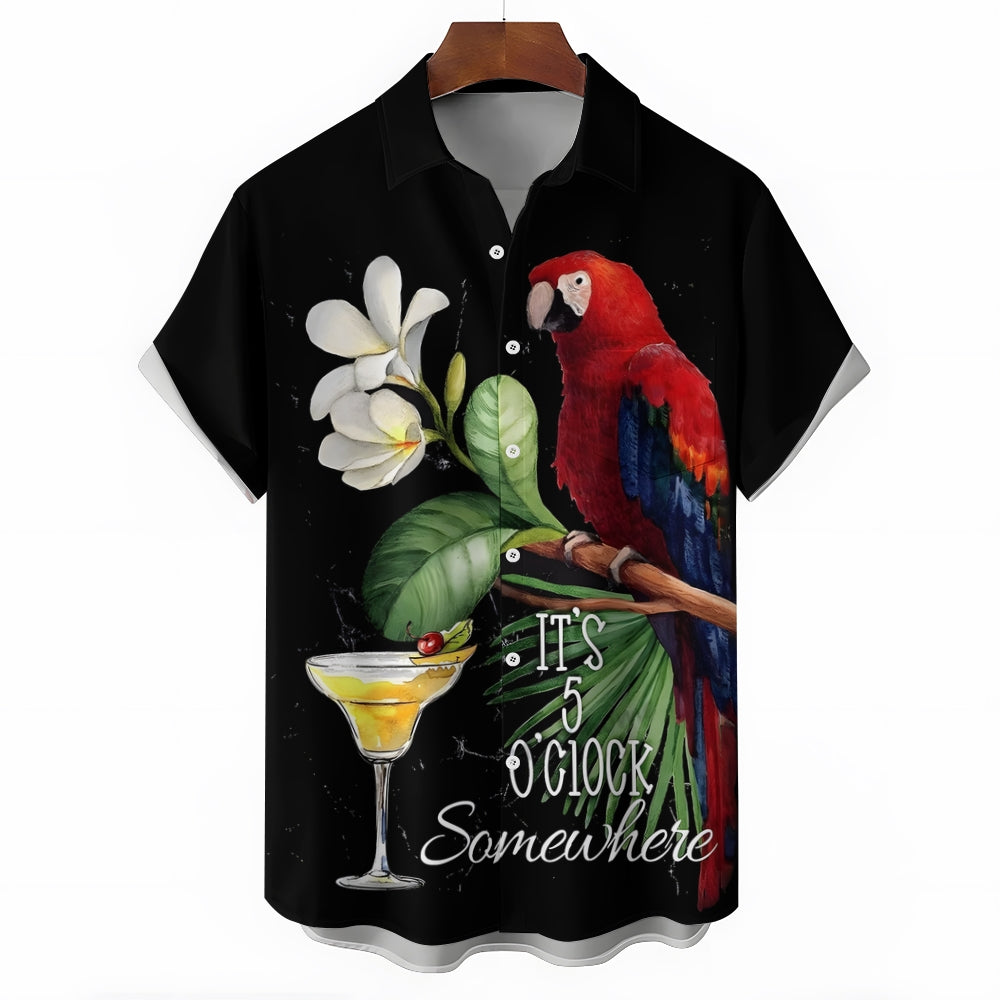 Men's Hawaiian Parrot Print Casual Short Sleeve Shirt 2403000459