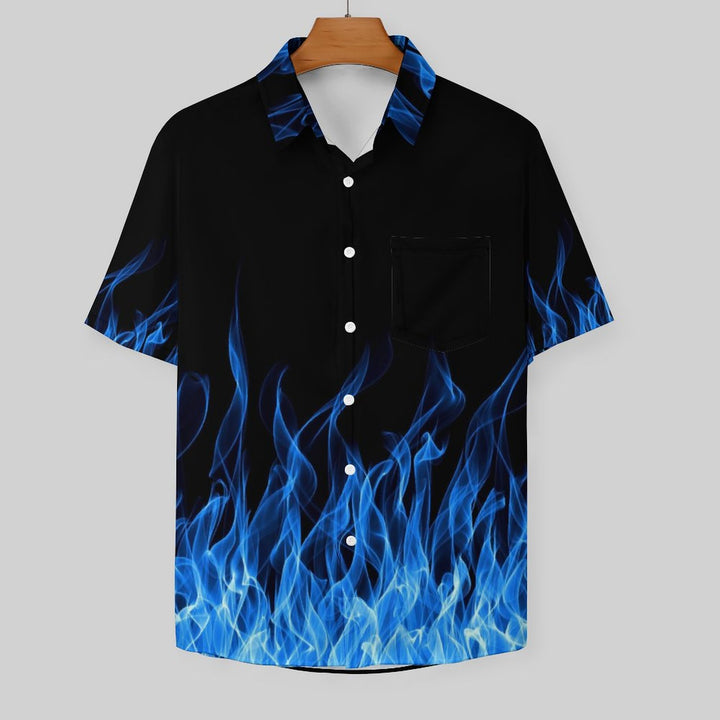 Men's Flame Print Casual Fashion Chest Pocket Short Sleeve Shirt 2307101674