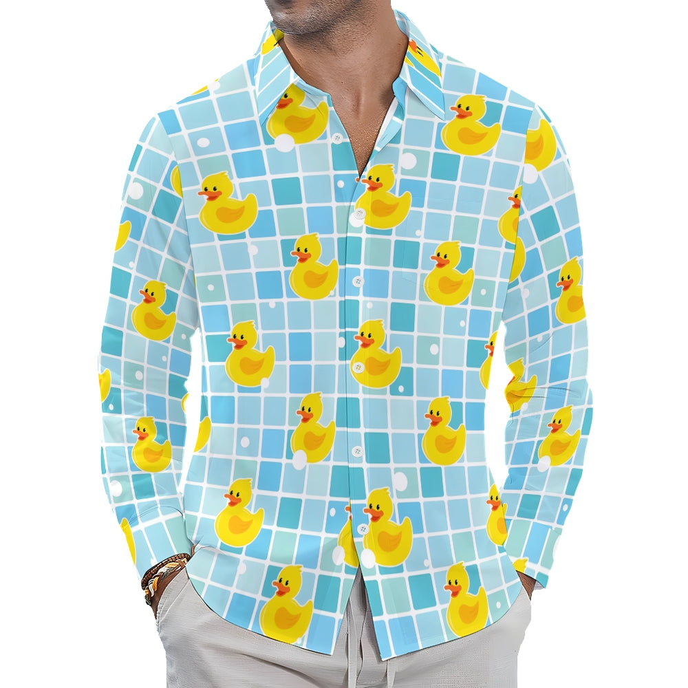 Men's Casual Little Yellow Duck Printed Long Sleeve Shirt 2403000419