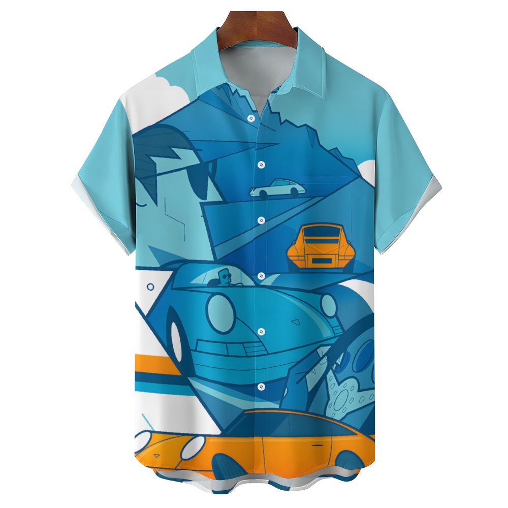 Car Theme Geometry Casual Short Sleeve Shirt 2402000190