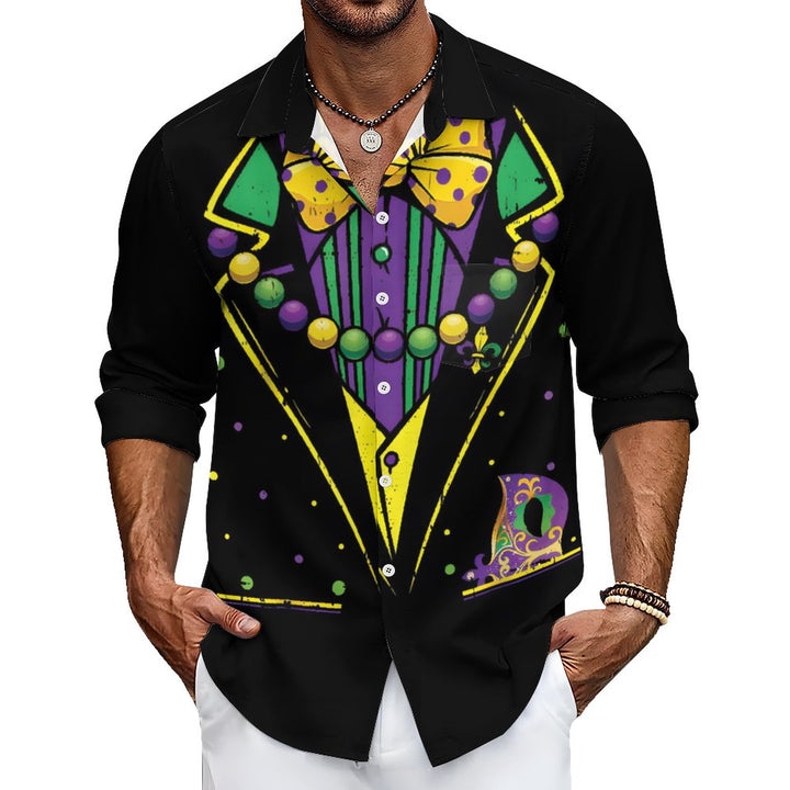 Men's Casual Mardi Gras Dress Printed Long Sleeve Shirt 2312000327