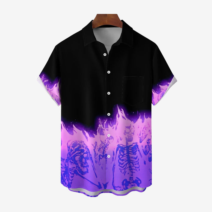 Skull Flame Horror Print Casual Short Sleeve Shirt 2402000206