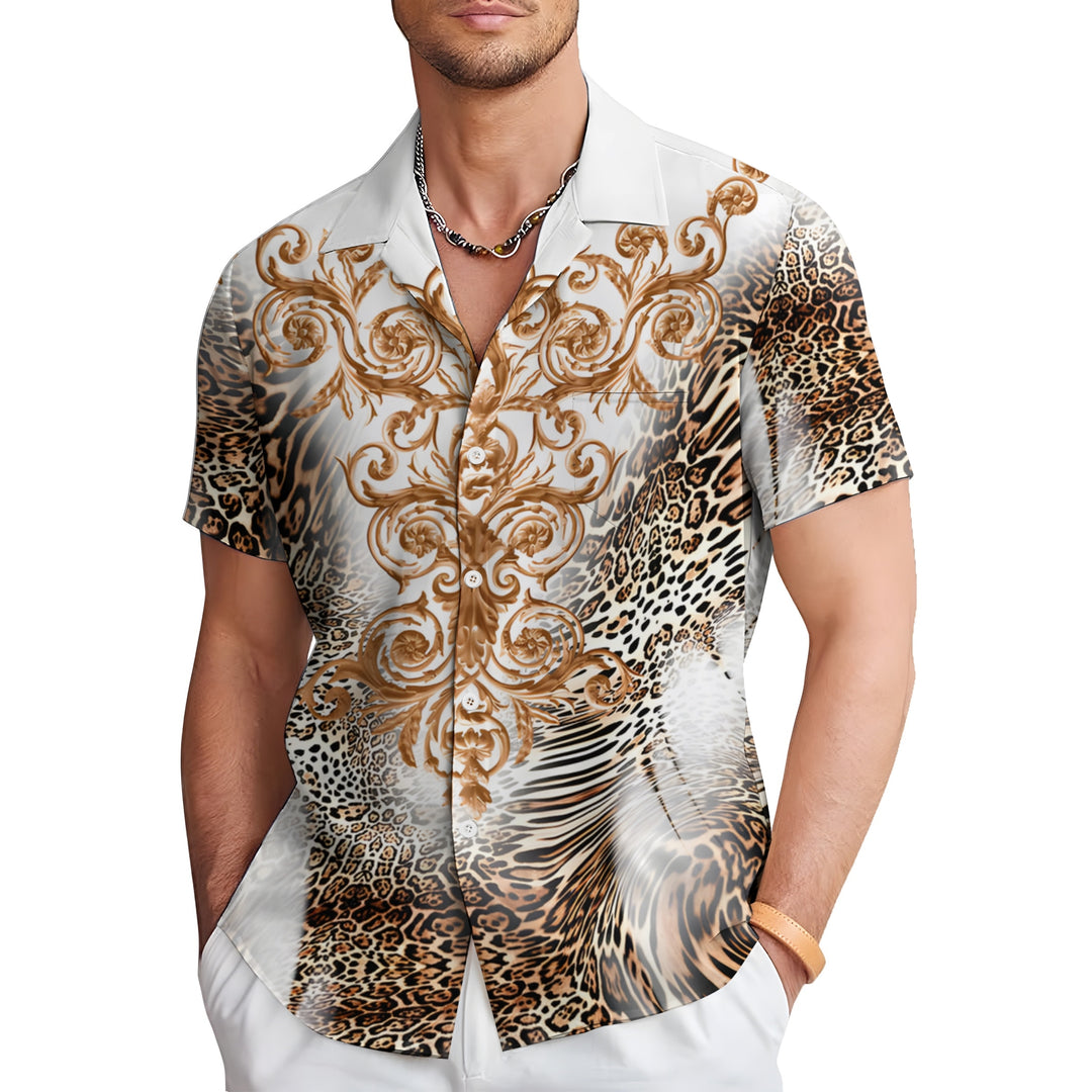 Men's Leopard Baroque Art Casual Short Sleeve Shirt 2403000255