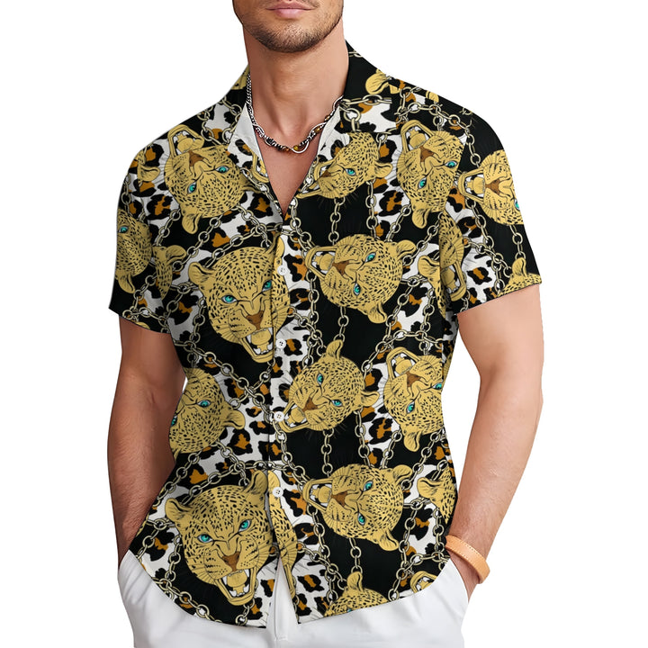Men's Leopard Chain Casual Short Sleeve Shirt 2403000279