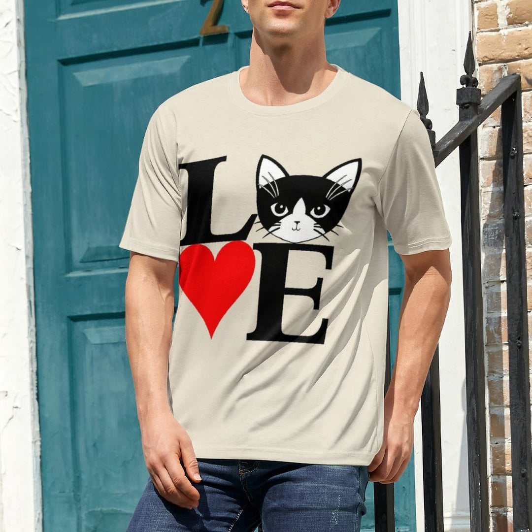 Men's Round Neck Valentine’s Day Cat Love Casual T-Shirt 2312000387