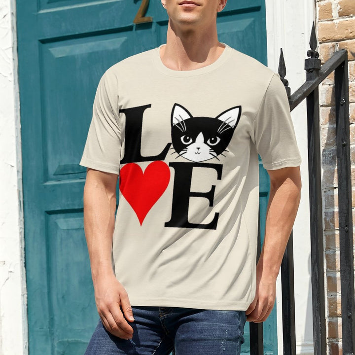 Men's Round Neck Valentine’s Day Cat Love Casual T-Shirt 2312000387