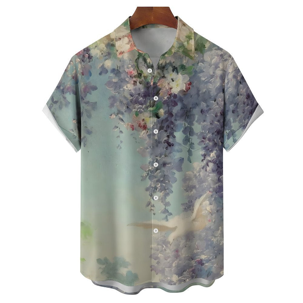 Wisteria Flower Art Print Casual Short Sleeve Shirt 2402000186