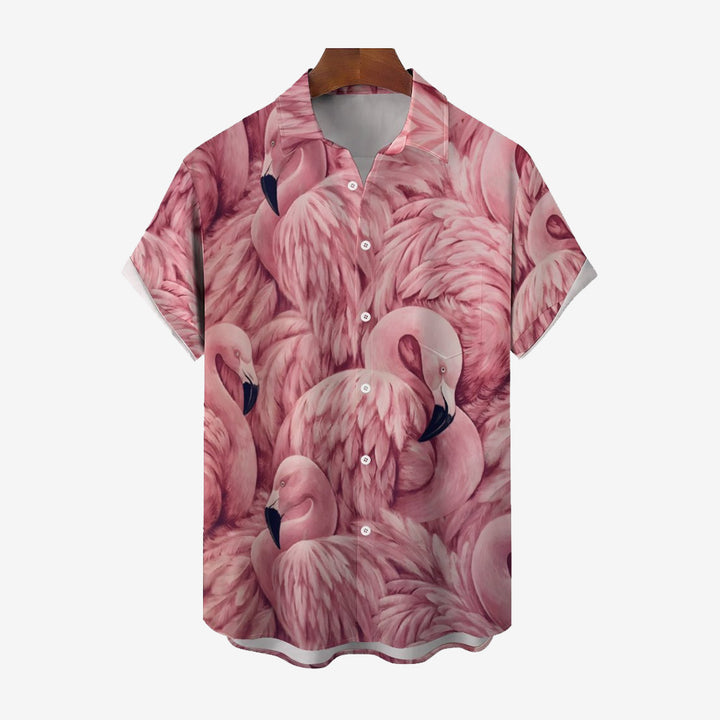 Men's Hawaiian Flamingo Casual Short Sleeve Shirt 2401000282