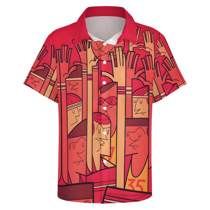 Basketball Themed Geometric Print Casual Short Sleeve Shirt 2402000198