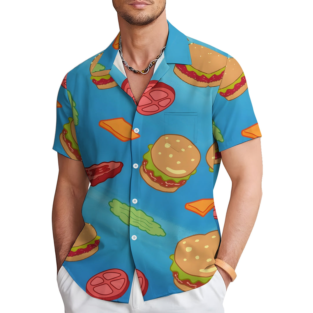 Men's Cartoon Krabby Patty Casual Short Sleeve Shirt 2403000366