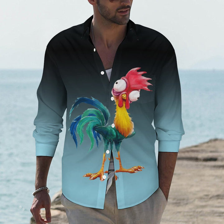 Men's Casual Rooster Printed Long Sleeve Shirt 2311000229