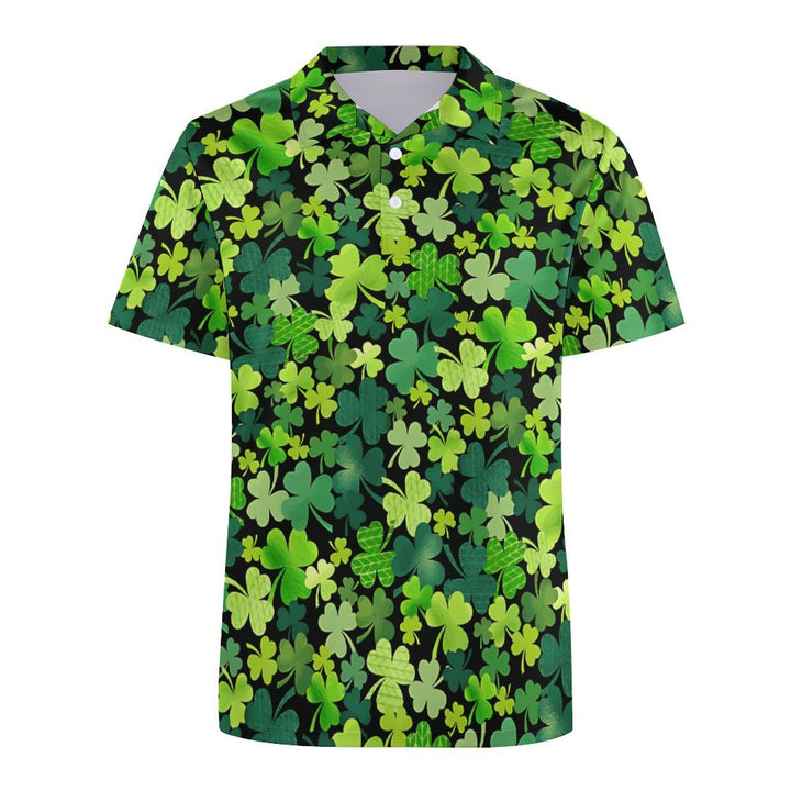 Men's Button-Down Short Sleeve St. Patrick's Day Shamrock Print Polo Shirt 2312000283