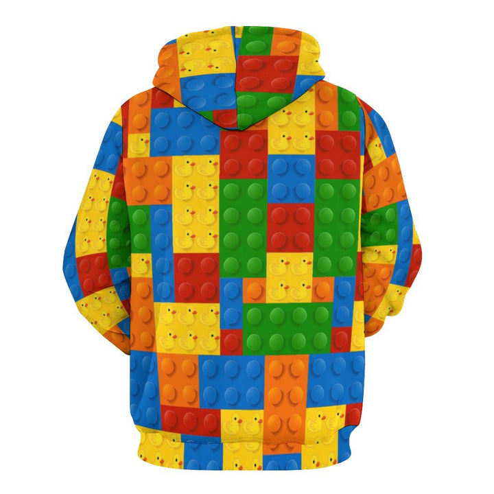 Unisex Hooded Building Blocks  Little Yellow Duck Print Sweatshirt 2312000008