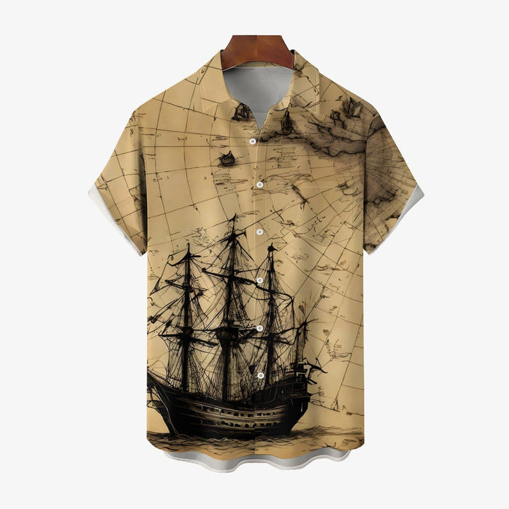 Men's Nautical Print Casual Short Sleeve Shirt 2403000020