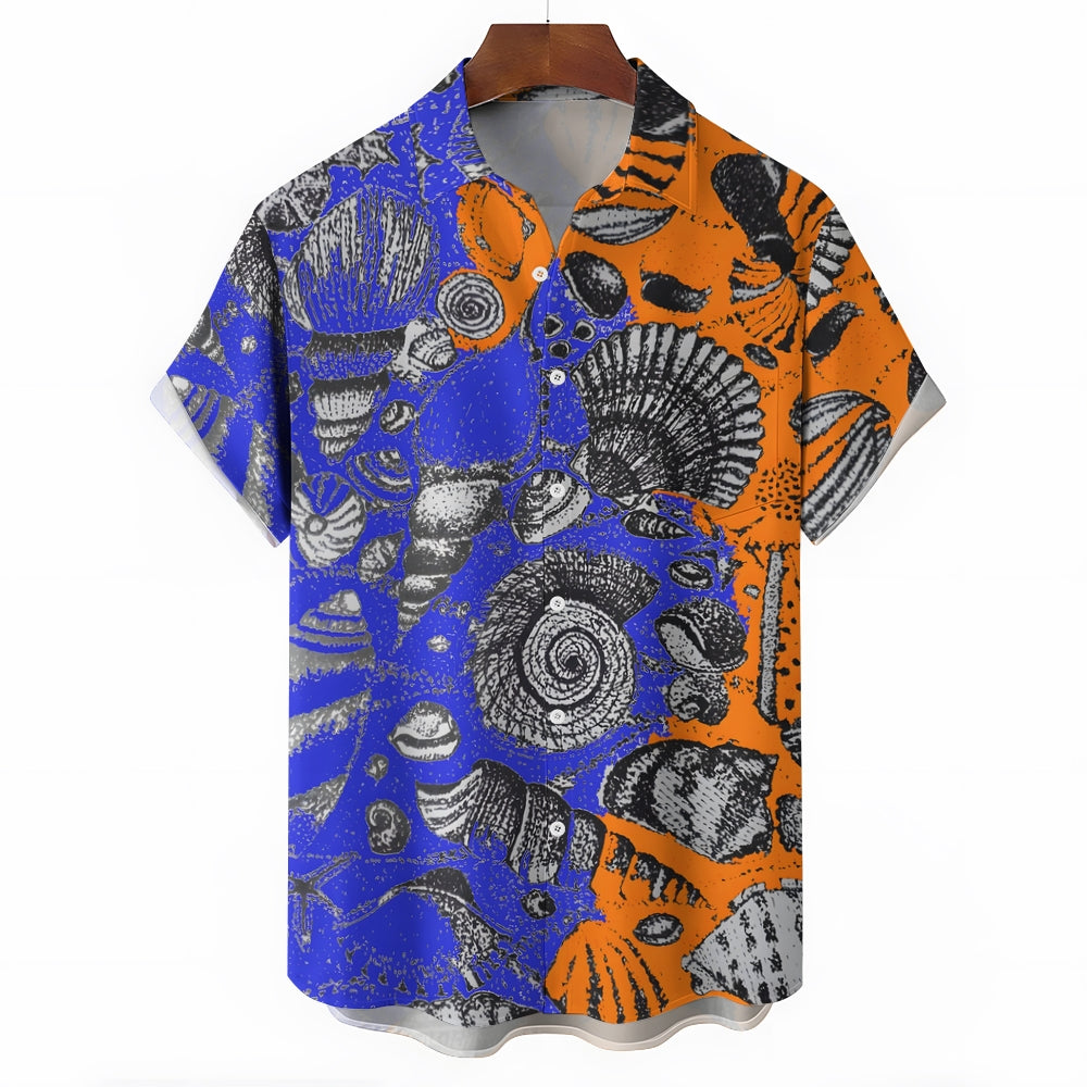 Men's Shellfish Contrast Print Casual Short Sleeve Shirt 2403000306