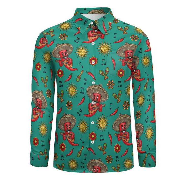 Men's Casual Mexican Style Chili Printed Long Sleeve Shirt 2402000341