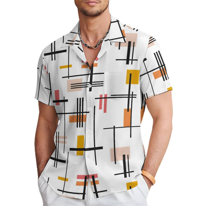 Men's Geometric Stripes Casual Short Sleeve Shirt 2402000129