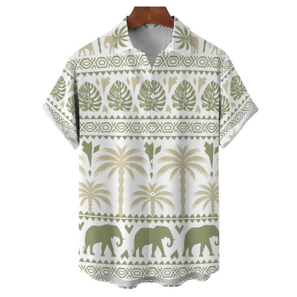 Men's Elephant Print Casual Short Sleeve Shirt 2402000268