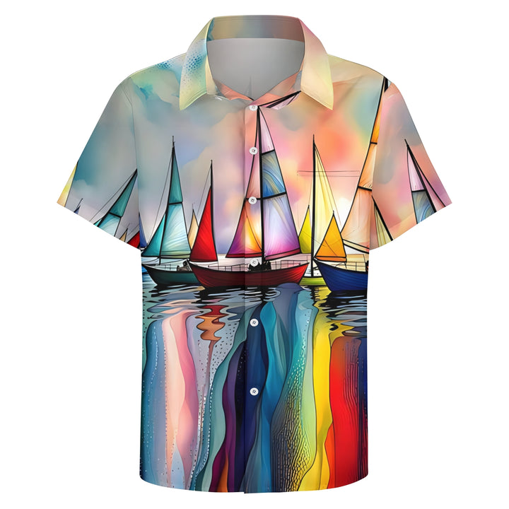 Men's Sailboat Casual Short Sleeve Shirt 2403000041