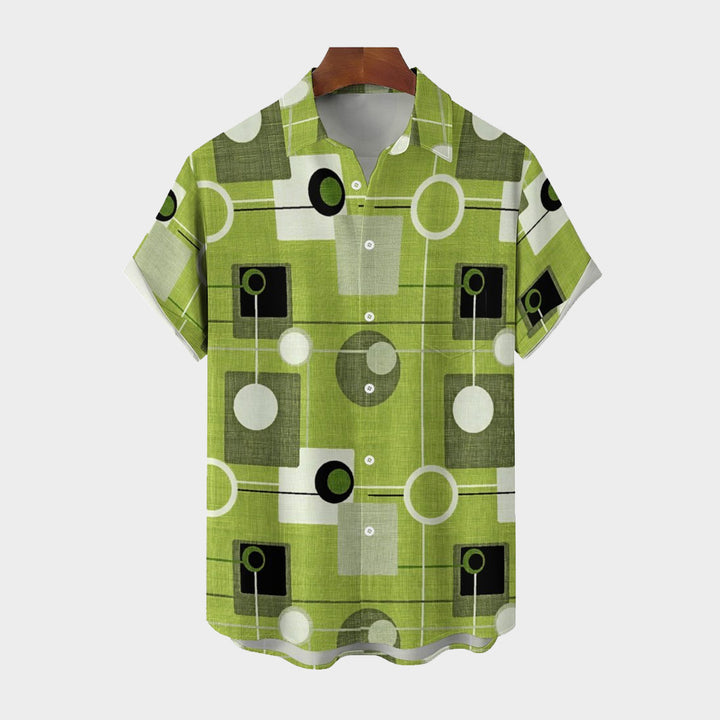 Retro Medieval Geometry Men's Hawaiian Casual Short Sleeve Shirt 2402000126